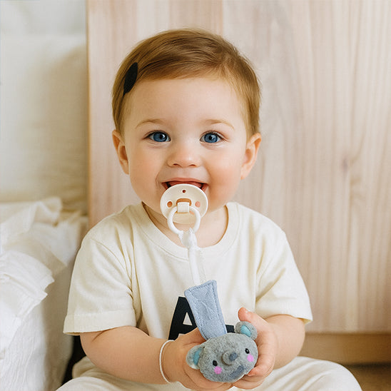 Attache tétine bébé mixte en bois et coton, design naturel et sans danger
