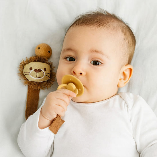 Attache-sucette en bois et coton bio, idéal pour bébé dès la naissance
