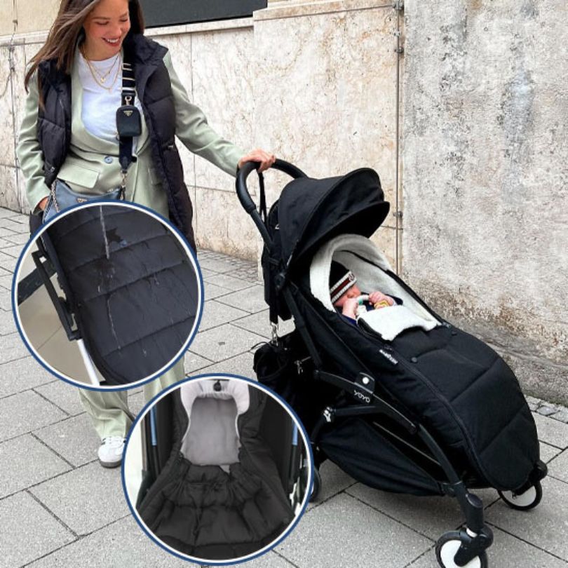 Chancelière poussette pratique avec ouverture zippée, compatible toutes poussettes
