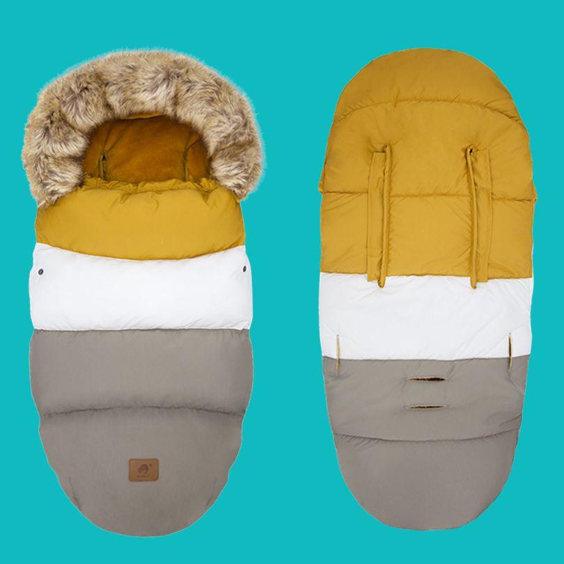 Chancelière poussette couleur jaune blanc gris