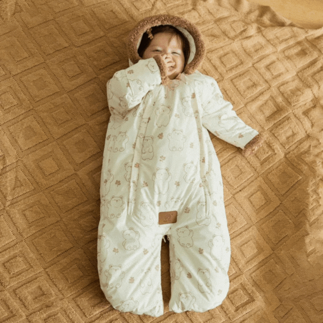 Combinaison bebe Beige ours pratique