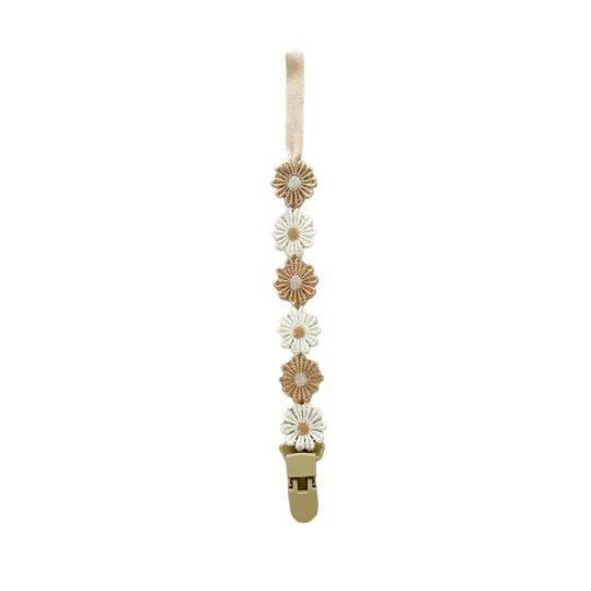 attache tetine personnalisable beige fleur